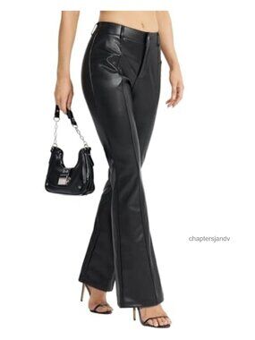 Faux Leather Bootcut Pants for Women PU Flared Trousers